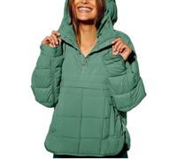 XKrmp Women's Quilted Sweatshirt Warm Pullover Puffer Jacket with Deep Pockets Side Slit,Half Button Winter Hoodie Coat (D,TG)