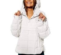 XKrmp Women's Quilted Sweatshirt Warm Pullover Puffer Jacket with Deep Pockets Side Slit,Half Button Winter Hoodie Coat (B,Grand)