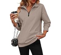 XKrmp Women's Zip-Up Dropped Shoulder Sweatshirt, Dropped Shoulder Half Zip, Long Sleeves Hoodless Sweater for Fashion Wear (Style#13,Grand)