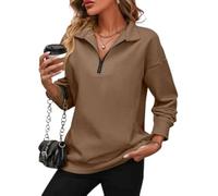 XKrmp Women's Zip-Up Dropped Shoulder Sweatshirt, Dropped Shoulder Half Zip, Long Sleeves Hoodless Sweater for Fashion Wear (Style#17,TTG)