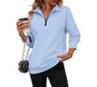 XKrmp Women's Zip-Up Dropped Shoulder Sweatshirt, Dropped Shoulder Half Zip, Long Sleeves Hoodless Sweater for Fashion Wear (Style#14,Grand)