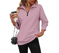 XKrmp Women's Zip-Up Dropped Shoulder Sweatshirt, Dropped Shoulder Half Zip, Long Sleeves Hoodless Sweater for Fashion Wear (Style#4,TTG)