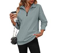 XKrmp Women's Zip-Up Dropped Shoulder Sweatshirt, Dropped Shoulder Half Zip, Long Sleeves Hoodless Sweater for Fashion Wear (Style#1,TG)