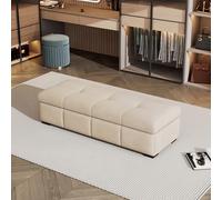 XKSJCDR Long Tabouret, Banc for Changer De Chaussures, Rangement Grande Capacité, Bords Arrondis, Mousse Résiliente Haute Densité, Idéal for Le Salon Ou Le Dressing(Beige,23.6x17.7in)