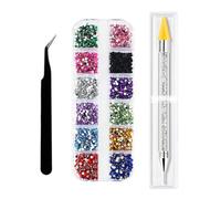 XKSOCT 1500 Pièces Strass Ongle Nail Art, 6 Tailles Cristal AB Strass Gemmes, Avec Pince à Epiler et Stylo à Pois, pour Ongles/Vêtements/Visage/Artisanat