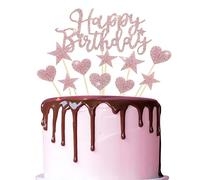 XKSOCT 22 Pièces Kit Decoration Gateau Anniversaire Or Homme, Décoration Ballon Gateau Or Femme, Decor Gateau Happy Birthday Coeurs Étoiles pour Fête Anniversaire Fille Garcon