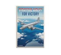 XKUGA C-54 Skymaster Poster de pont aérien stratégique de la Seconde Guerre mondiale - Impression sur toile décorative idéale pour famille, cave, salle de jeux, chambre de garçons et de filles 60 x 90