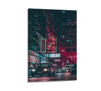 XKUGA Poster de voyage vintage des années 80, rue de Hong Kong néon, affiche décorative sur toile, affiches murales et image d'art moderne pour chambre à coucher (60 x 90 cm)