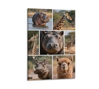 XKUGA Poster décoratif sur toile représentant la faune africaine, la biodiversité, hippopotame, girafe - 40 x 60 cm