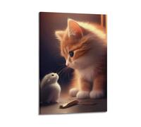 XKUGA Poster décoratif sur toile représentant un chat et une souris mignons - Affiches d'art et image d'art moderne pour chambre à coucher (50 x 75 cm)