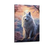 XKUGA Poster décoratif sur toile représentant un loup blanc et une image d'art moderne pour chambre à coucher (50 x 75 cm)