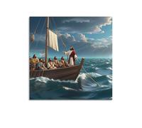 XKUGA Poster religieux Jésus calme une tempête - Impression sur toile - Décoration murale moderne pour chambre à coucher - 70 x 70 cm