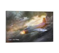 XKUGA Poster vintage d'avions militaires américains FJ-1 Fury Jet Fighter - Poster décoratif sur toile - Affiches d'art moderne pour chambre à coucher (60 x 90 cm)