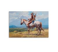 XKUGA Poster vintage sur toile représentant un esprit de la nature, un amérindien, un cheval et une décoration murale moderne pour chambre à coucher (60 x 90 cm)