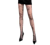 XKUN Bas Resille Noirs Sexy Femmes Collants Constellation Imprimé Motif Collants Collants en Maille Imitation Fleur Tatouage Dames Mode Gothiques Collants-Sk3598Bk5,One Size