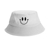 XKUN Bob Chapeau Smiley Broderie Pêche en Plein Air Succursale Femme Casual Fisherman Chapeau Printemps Et Été-White