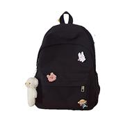 XKUN Cartable Femme Sac À Dos Nylon Harajuku Sac Fille Kawaii College Étudiant Étanche Lames Fashion School-Black,Gift Bear