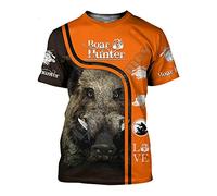 XKYDYF Hommes 3D Imprimé T-Shirts Chasseur Chasse Sanglier Hommes Impression 3D T-Shirt Décontracté À Manches Courtes T-Shirt Harajuku