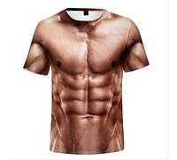 XKYDYF Hommes 3D Imprimé T-Shirts Drôle 3D Muscle T-Shirt Hommes D'Été À Manches Courtes Fitness Tee Cool Streetwear Impression 3D Faux Muscle T-Shirt 3D Hauts Abdominaux Mâle XS