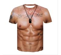 XKYDYF Hommes 3D Imprimé T-Shirts Drôle 3D Muscle T-Shirt Hommes D'Été À Manches Courtes Fitness Tee Cool Streetwear Impression 3D Faux Muscle T-Shirt 3D Hauts Abdominaux Homme M