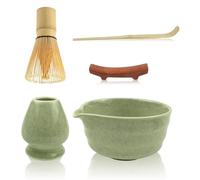 Xkzhrr Ensemble de thé matcha manuel avec fouet à matcha, support fouet pour matcha, récipient à poudre pour matcha, kit de cérémonie du thé pour la cérémonie du matcha(Couleur Matcha)