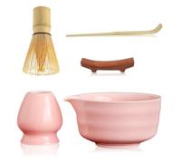 Xkzhrr Ensemble de thé matcha manuel avec fouet à matcha, support fouet pour matcha, récipient à poudre pour matcha, kit de cérémonie du thé pour la cérémonie du matcha(Rose)