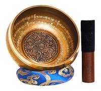 XL Bol chantant fait main au Népal - set tibétain pour la méditation - Yoga - Fuseau avec du cuir - Box de papier Lokta