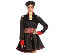 Xl chinois zombie costume femmes broderie vintage robe dynastie noire rouge avec ceinture de chapeau pour la fête de cosplay d'Halloween