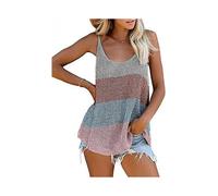 (XL,color1)Women's Camisole Tank Top White Pink Blue Color Block Sleeveless Causal Holiday Basic Vacation U Neck Regular Cotton