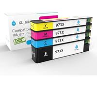 XL-Ink Pack de 4 cartouches d'encre compatibles pour HP 973x , HP973x Economy (CMY + 1X BK : HP 2X L0S07AE, F6T81AE, F6T82AE, F6T83AE, capacité 1X 10000 pages, 3X 7000 pages)