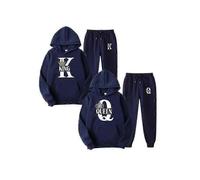 (XL,Navy Blue Queen 2)2023 Fashion Couple Sweatshirt King Queen Printed Lover Hooded Suits Hoodie And Sweatpants 2pcs Set Streetwear Men Women Cloths