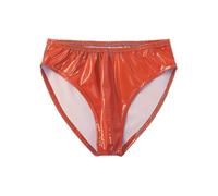 (XL,Orange)Mens Wet Look Patent Leather Briefs Underwear Elastic Waistband Underpants For Club Pole Dancing