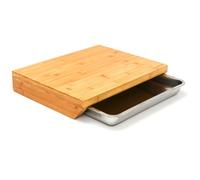 DuneDesign XL Planche à Découper Bambou avec Tiroir - 49x37x8 Cube en Bois Bamboo avec Réservoir INOX