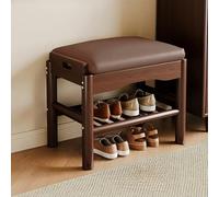 XL Superb Banc à Chaussures à 2 Niveaux éTagèRe à Chaussures en Bois avec SièGe Large Rembourré en Cuir Cadre en Bois Massif Robuste Banc D'EntréE pour Couloirs Walnut + Walnut Cushion 17.7in/45cm