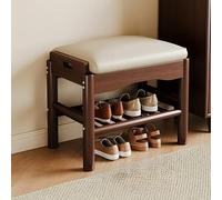 XL Superb Banc à Chaussures à 2 Niveaux éTagèRe à Chaussures en Bois avec SièGe Large Rembourré en Cuir Cadre en Bois Massif Robuste Banc D'EntréE pour Couloirs Walnut 17.7in/45cm