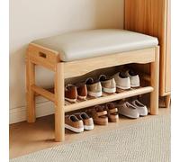 XL Superb Banc à Chaussures à 2 Niveaux éTagèRe à Chaussures en Bois avec SièGe Large Rembourré en Cuir Cadre en Bois Massif Robuste Banc D'EntréE pour Couloirs Natural 23.6in/60cm