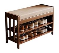 XL Superb Banc à Chaussures Rembourré en Bambou à 3 Niveaux pour Porte D'EntréE éTagèRe GrillagéE pour EntréE, Couloir, Salon, Banc de Bout de Lit 70CM/27.6IN
