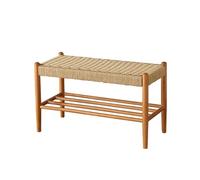 XL Superb Banc d'EntréE en Rotin Tressé à la Main éTagèRe à Chaussures Style Milieu du SièCle avec Pieds en Bois d'HéVéA, pour EntréE et Chambre à Coucher 31.5"/80CM