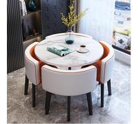 XL Superb Ensemble de Table à Manger Ronde pour 4 Personnes, Ensemble de Table de conférence et chaises en Faux marbre, Peu encombrant, pour Salon, Salle de séjour, Cuisine Orange+White