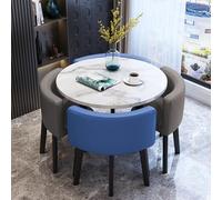 XL Superb Ensemble de Table à Manger Ronde pour 4 Personnes, Ensemble de Table de conférence et chaises en Faux marbre, Peu encombrant, pour Salon, Salle de séjour, Cuisine Blue+Gray