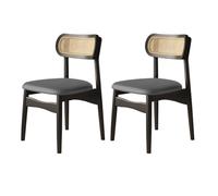 XL Superb Lot de 2/4/6 chaises Salle à Manger en Bois, Confortables, Dossier rotin tressé for Chambre Coucher, Tissu Cuir résistant aux Rayures for Cuisine, Salon, Bureau Black+Gray 2