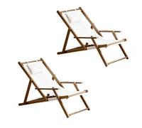 XL Superb Lot de 2 Chaises Longues Pliables en Bois Quatre Vitesses Réglables Conception Pliable pour Le Jardin la Plage Le Camping et Les Voyages Brown Two