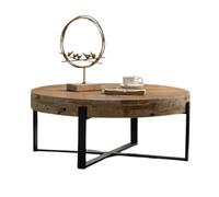 XL Superb Table Basse Moderne RéTro CarréE-Ronde de 31.5 Pouces Grande Table Basse pour Salon Plateau en Bois de CèDre avec PièTement MéTallique en Forme de Croix Plateau en Bois pour Petits Espaces