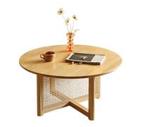 XL Superb Table Basse Ronde en Rotin 23.6/31.5 Pouces Petite Table Basse en Bois Massif Style BohèMe Petite Table D'Appoint en ChêNe Grand Plateau Convient pour Le Salon et La Chambre à Coucher