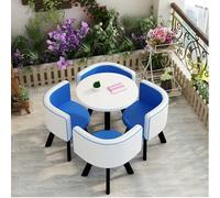 XL Superb Table Ronde de Petit-déjeuner pour 4 Personnes Table de Cuisine avec 4 chaises Assorties Peu encombrante, idéale pour Les Petites salles de réunion, Les Cuisines et Les Salons White+Blue