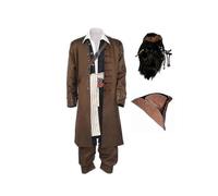 (XL,T1)Cosdaddy Captain Jack Sparrow Cosplay Costume Coat Jacket Adult Hat Wig Suits Halloween Carnival Costume