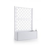 XL treillis, moderne et en espalier à fleurs avec jardinière en rotin en plastique solide en blanc. Dimensions en cm : 100 x 43 x 142 cm. pc-topp pour jardin, terrasse et balcon.