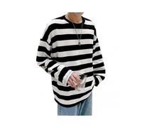 (XL,White)Men's Striped Sweatshirt Crew Neck Long Sleeve Casual Loose Fit Top for Youth Men Fashion Apparel