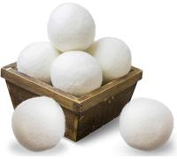 XL Wool Dryer Balls, Natural Fabric Softener, 100% Organic New Zealand Wool, White, 6 Count