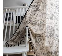 Xlabor Rideau Boho Vintage avec frange, rideau mi-occultant avec œillets, en coton et lin, rideau décoratif pour salon, chambre, 1 pièce, motif F, 150 x 180 cm